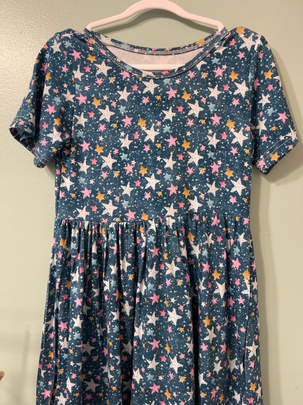 Bamboo(95/5) Teal Star Print Short Sleeve Twirl Dress